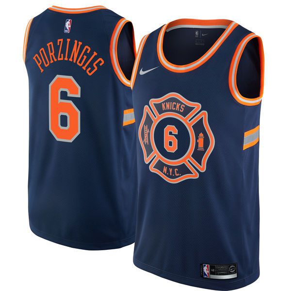 Men New York Knicks 6 Porzingis Blue City Edition Nike NBA Jerseys